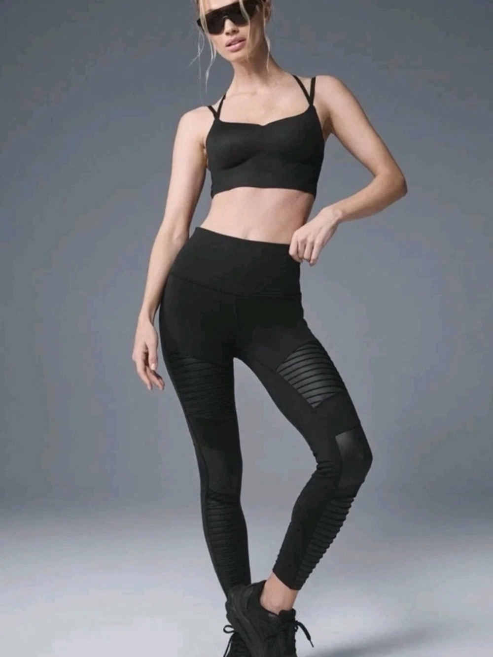 Alo 7/8 High Waist Smoothing Moto Leggings Size Small Matte Shine Black